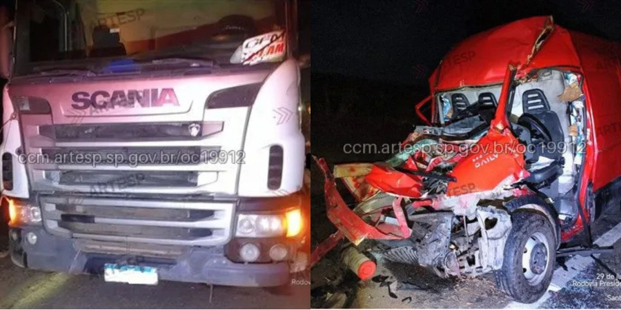 Colisão entre van e caminhão deixa motorista gravemente ferido na Rodovia Castello Branco